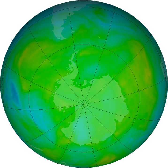 Antarctic ozone map for 22 December 1989